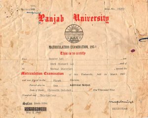 Matriculation Certificate